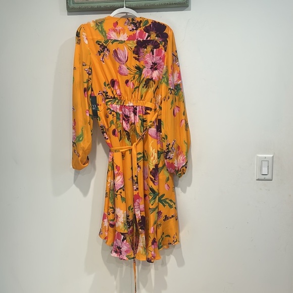 New York & Company Neon Orange Ruffled Wrap Midi Dress women’s large new w tag - Picture 6 of 7